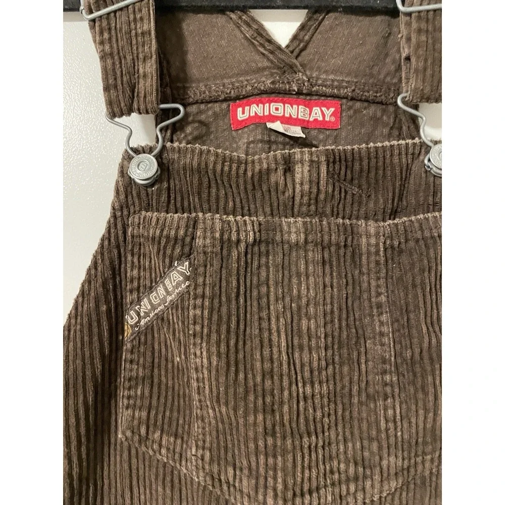 VINTAGE Unionbay Overalls Womens M Brown Carpenter Corduroy Workwear Bib 90s Y2K - Picture 2 of 8